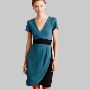 Anthropologie Maeve Splitshade Tulip Hem Dress Size XS Lined Teal Black Pullover